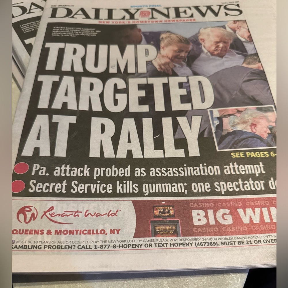 New York daily news trump shot 2024 American history